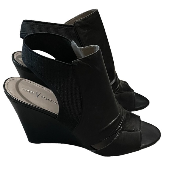 Vince Camuto Shoes - Vince Camuto Black Leather VP-Vado Peep Toe Wedge